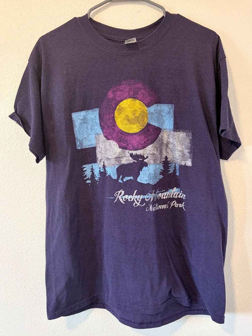 Rocky Mountain National Park Colorado Graphic T Shirt Mens Large in Deep Purple